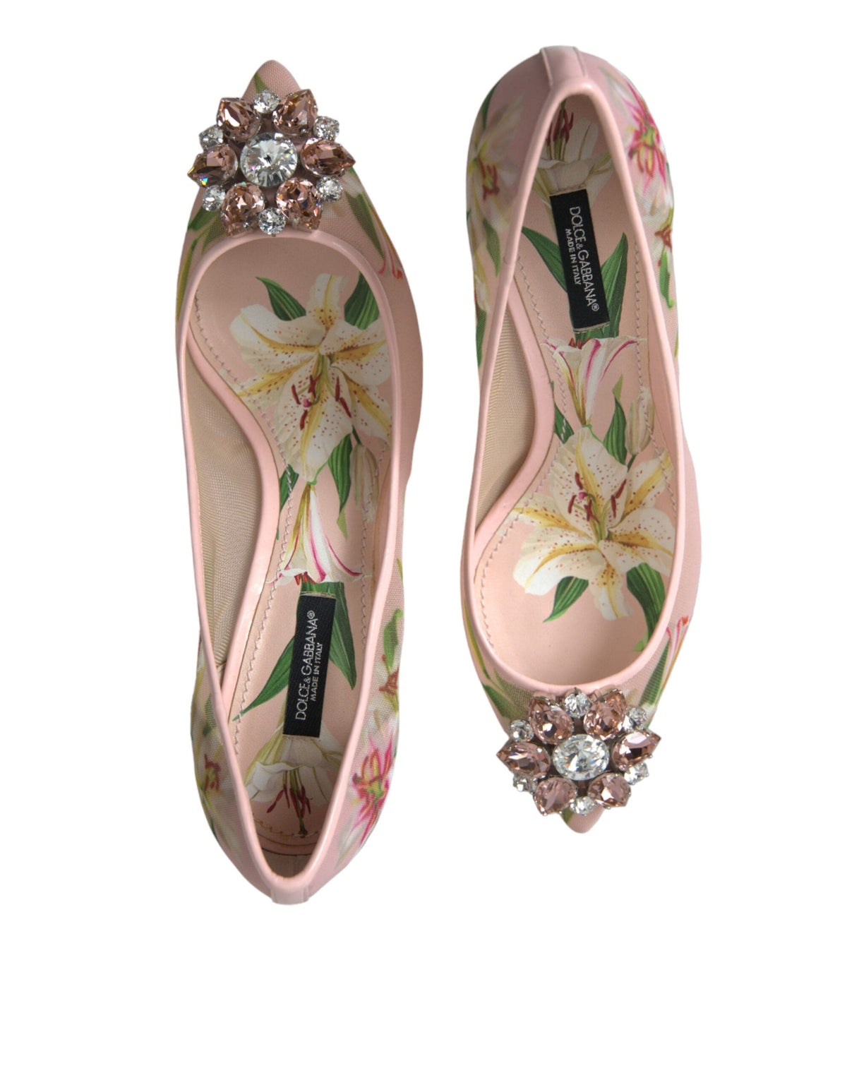 Elegantes zapatos de tacón con cristales y flores rosas de Dolce &amp; Gabbana