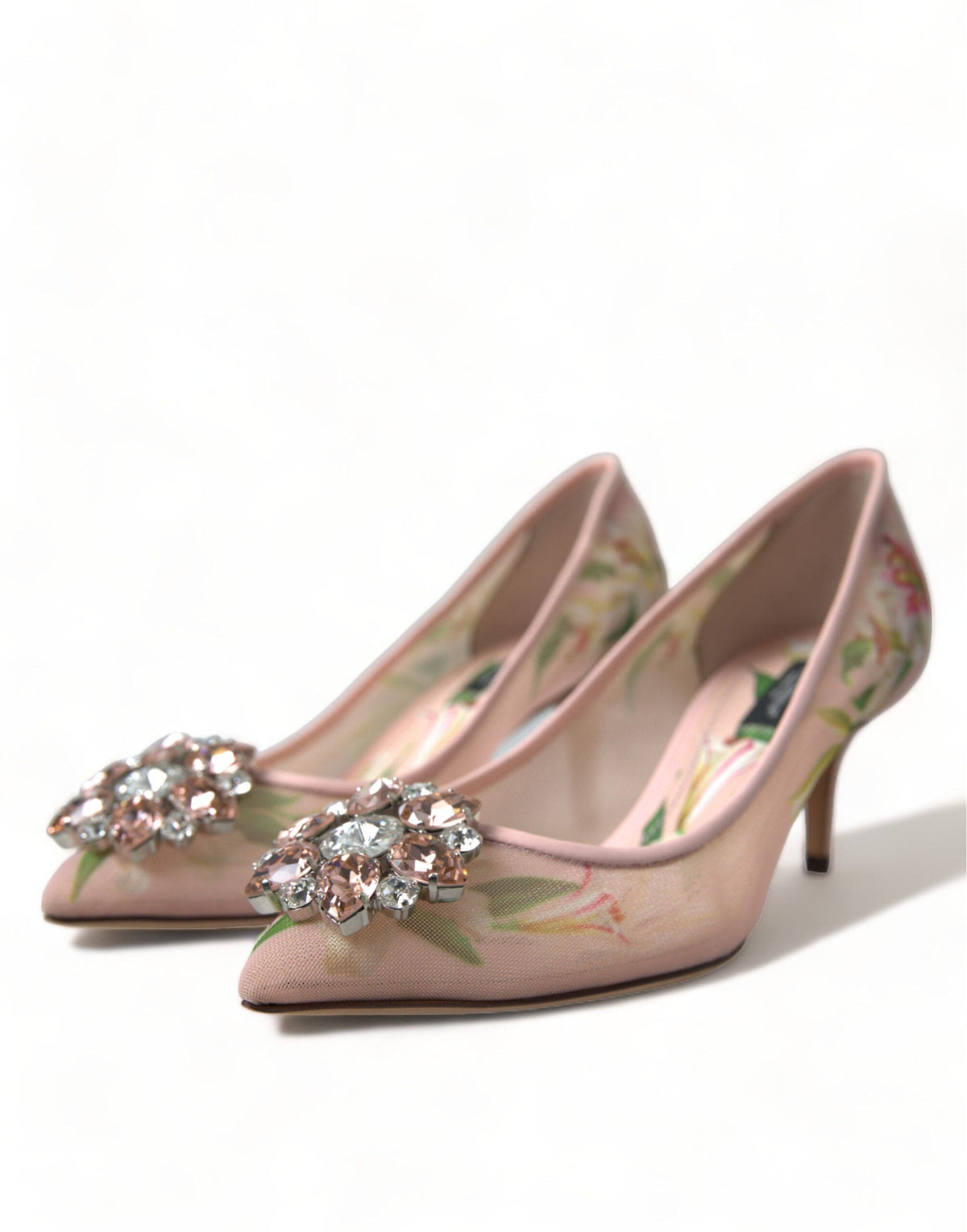 Elegantes zapatos de tacón con cristales y flores rosas de Dolce &amp; Gabbana