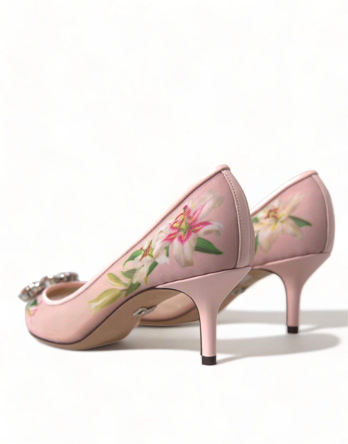 Elegantes zapatos de tacón con cristales y flores rosas de Dolce &amp; Gabbana