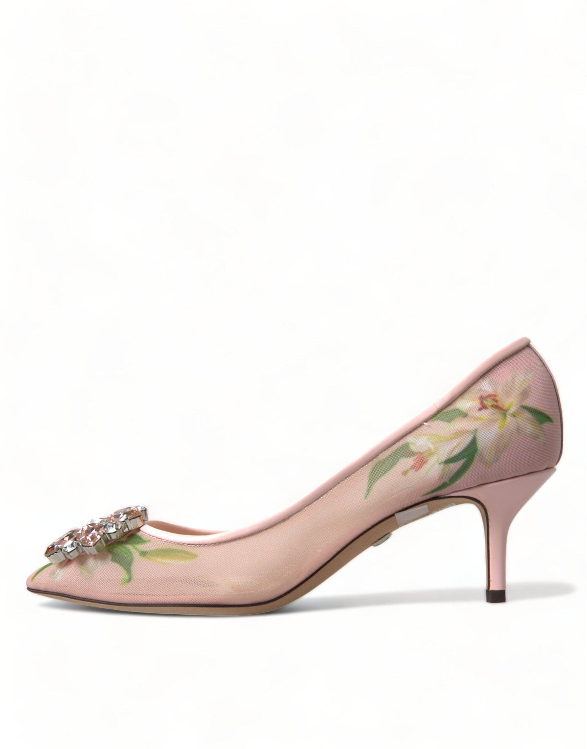 Elegantes zapatos de tacón con cristales y flores rosas de Dolce &amp; Gabbana