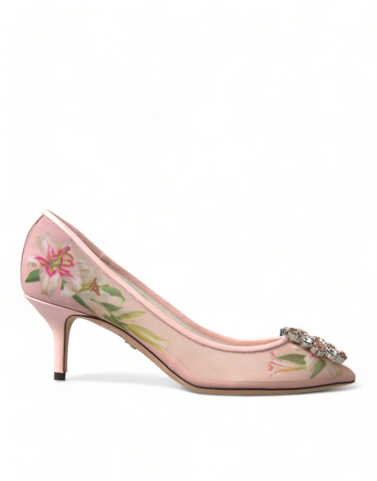 Elegantes zapatos de tacón con cristales y flores rosas de Dolce &amp; Gabbana