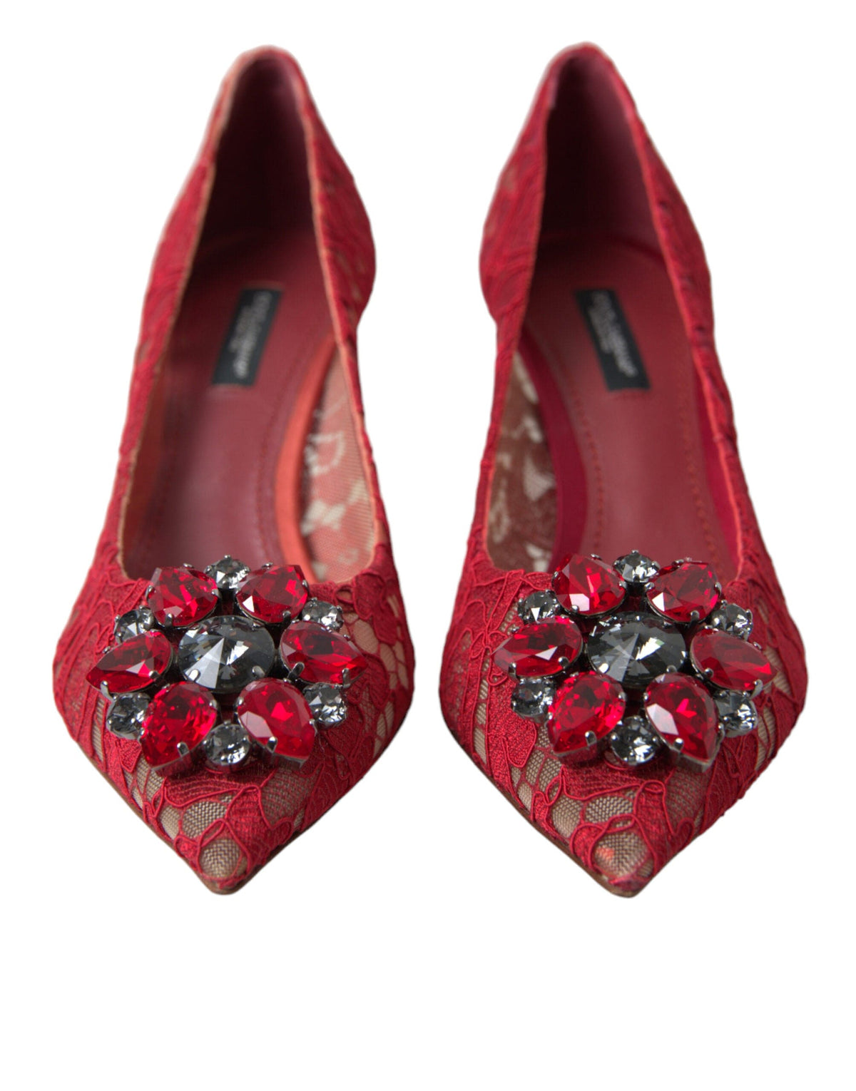 Escarpins en dentelle rouge avec cristaux Dolce &amp; Gabbana