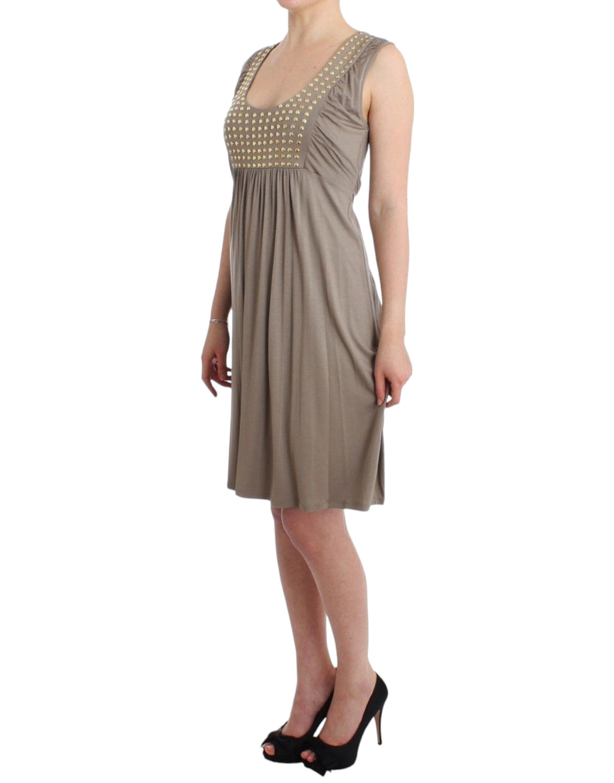 Robe fourreau cloutée longueur genou Roccobarocco en beige