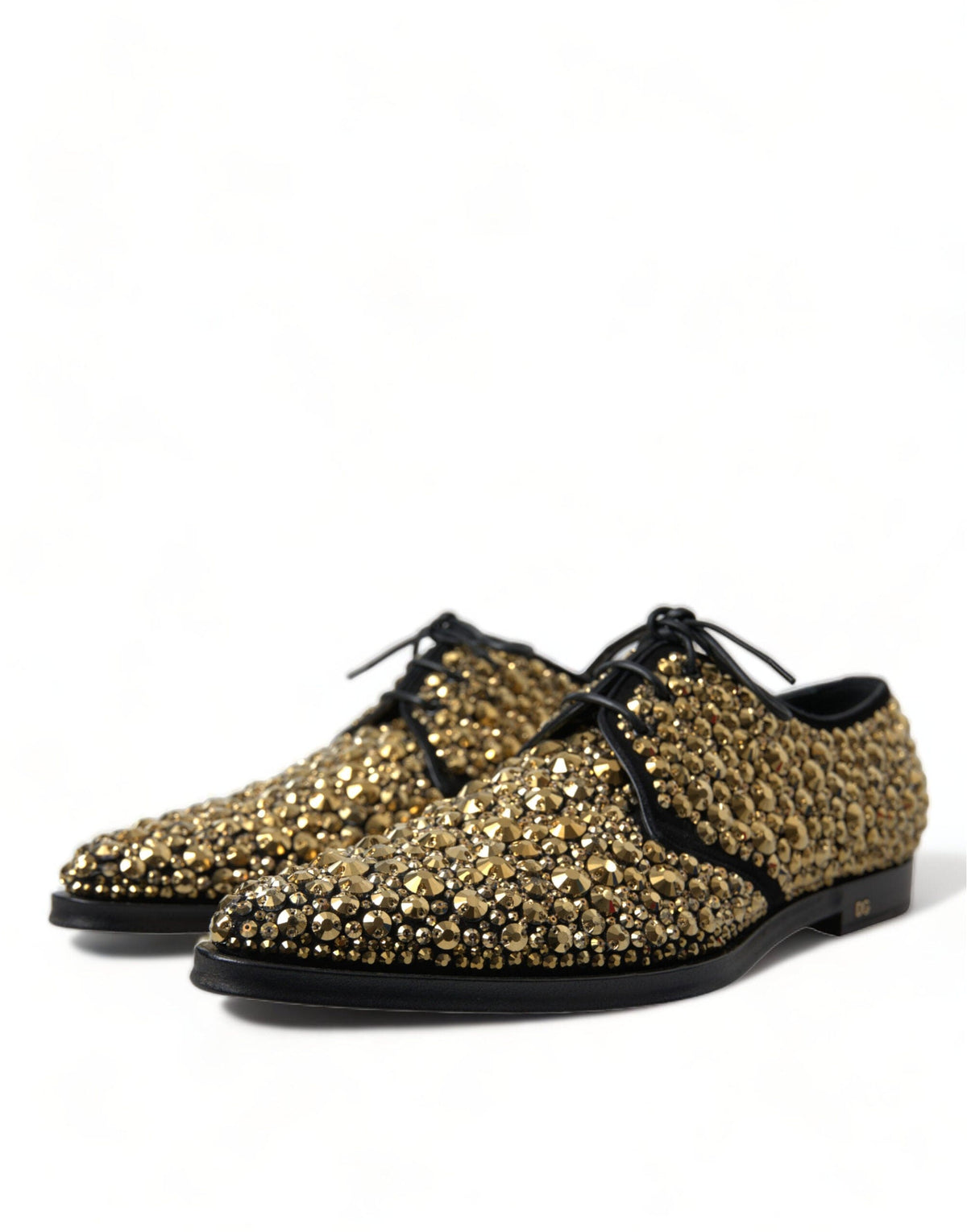 Chaussures Derby élégantes en daim noir et doré Dolce &amp; Gabbana