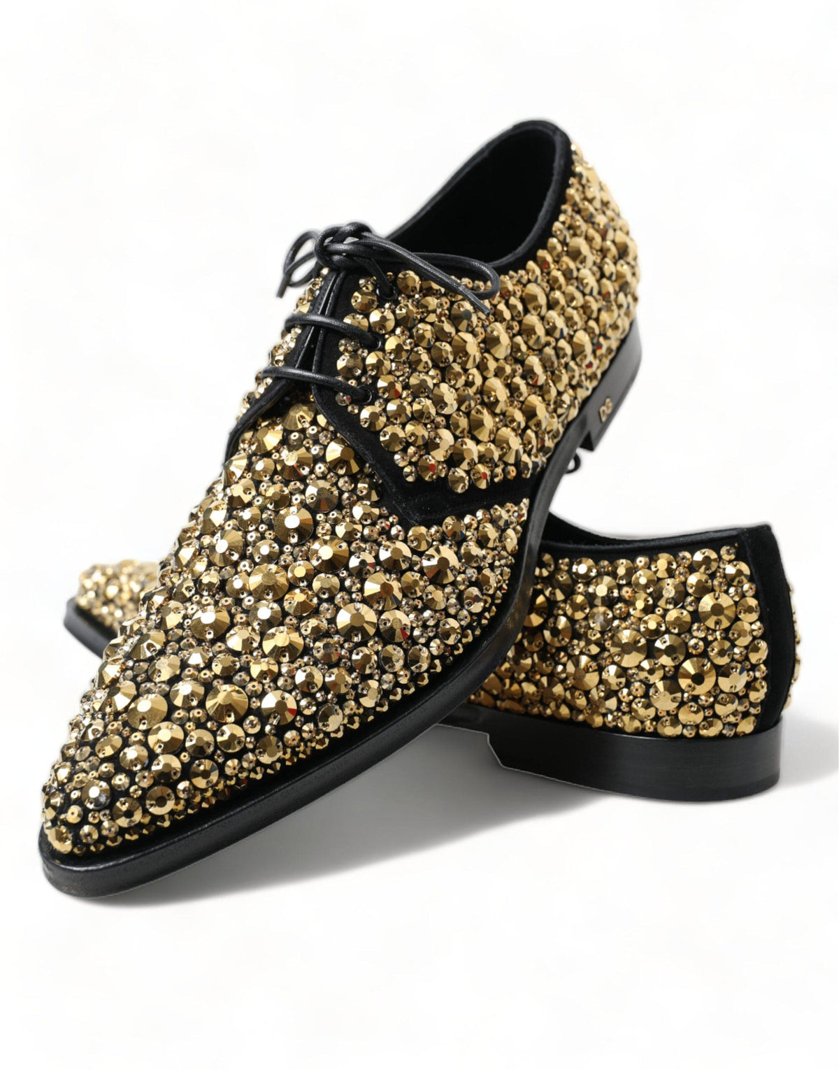 Chaussures Derby élégantes en daim noir et doré Dolce &amp; Gabbana