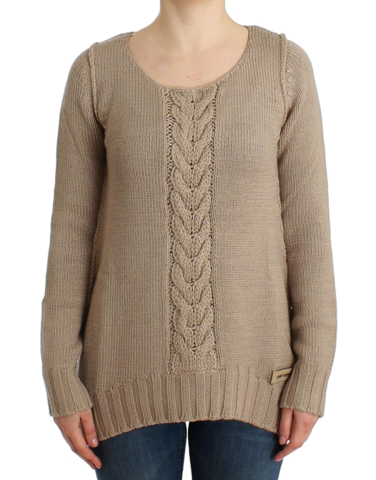 Pull col rond en maille beige élégant Cavalli