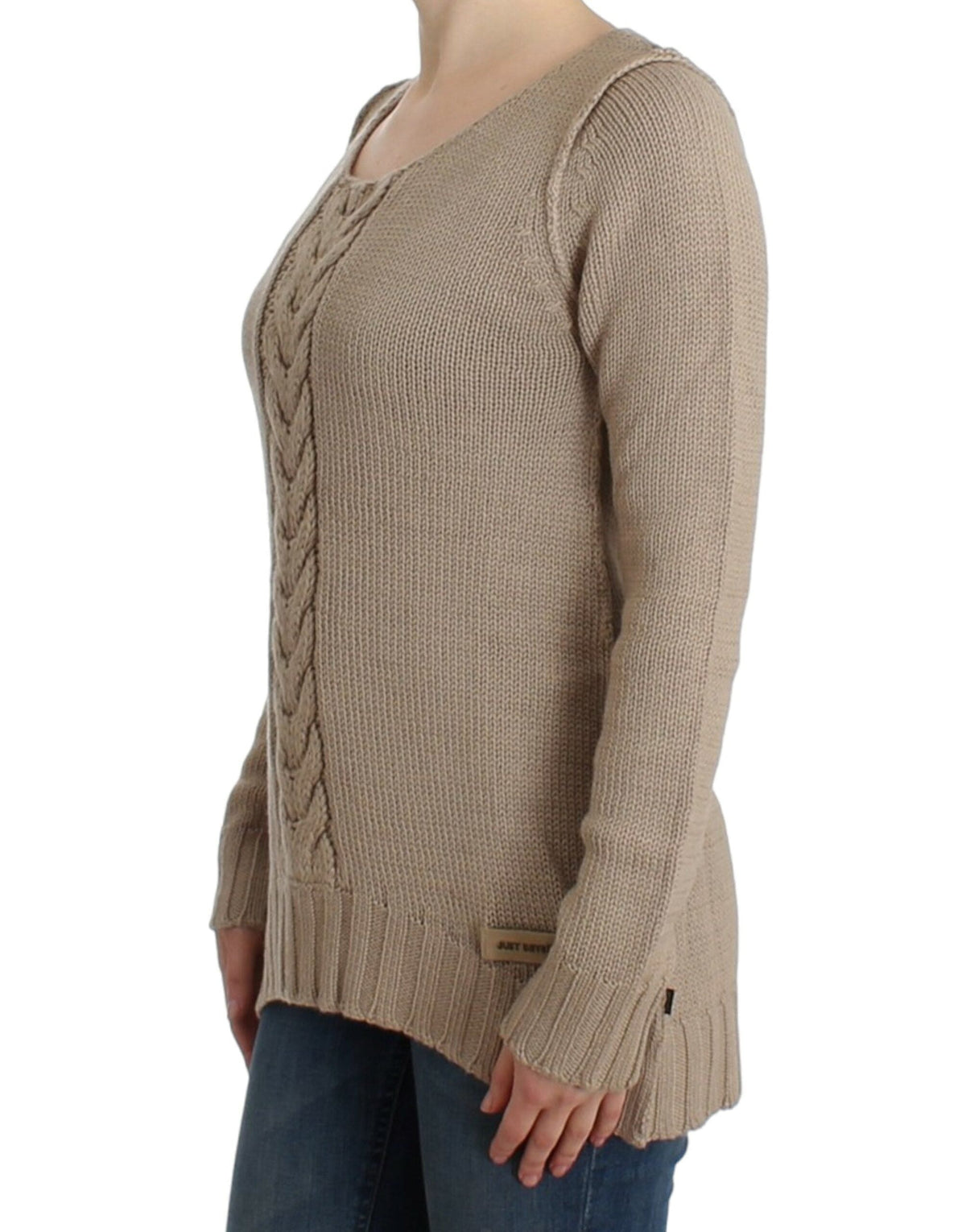 Pull col rond en maille beige élégant Cavalli