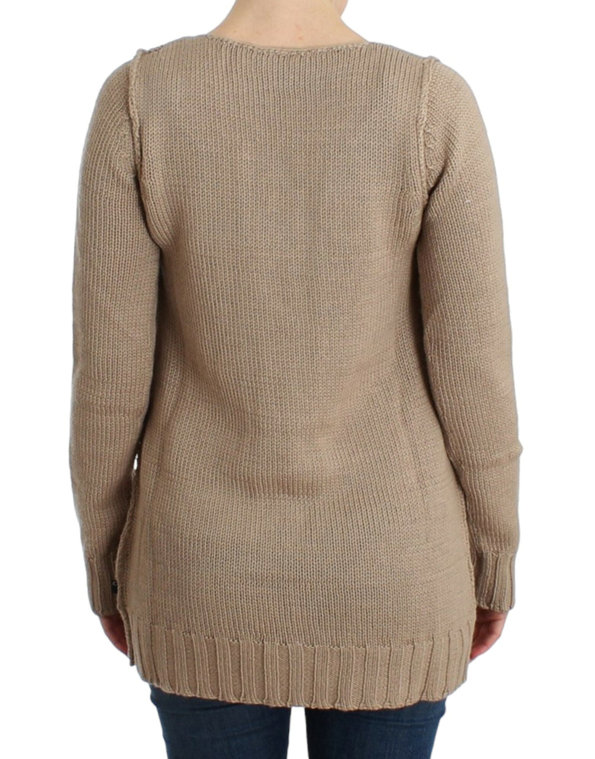 Pull col rond en maille beige élégant Cavalli