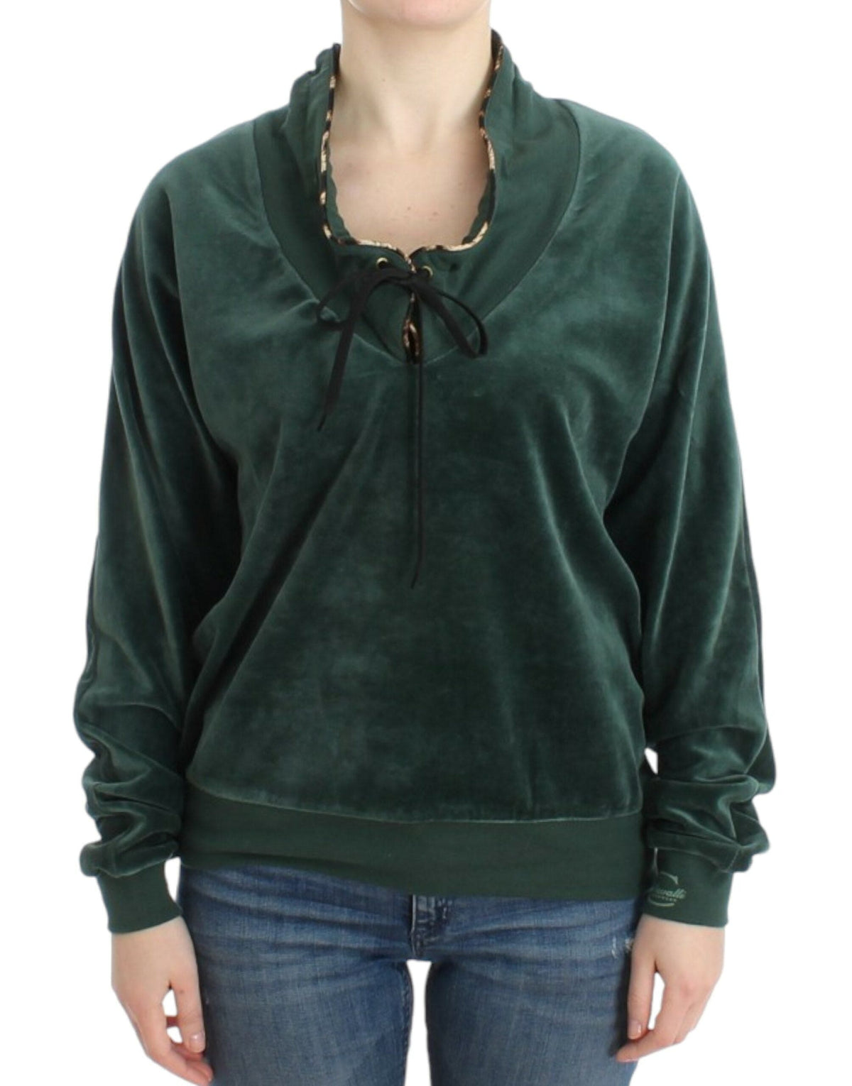 Pull élégant vert avec détails en strass Cavalli