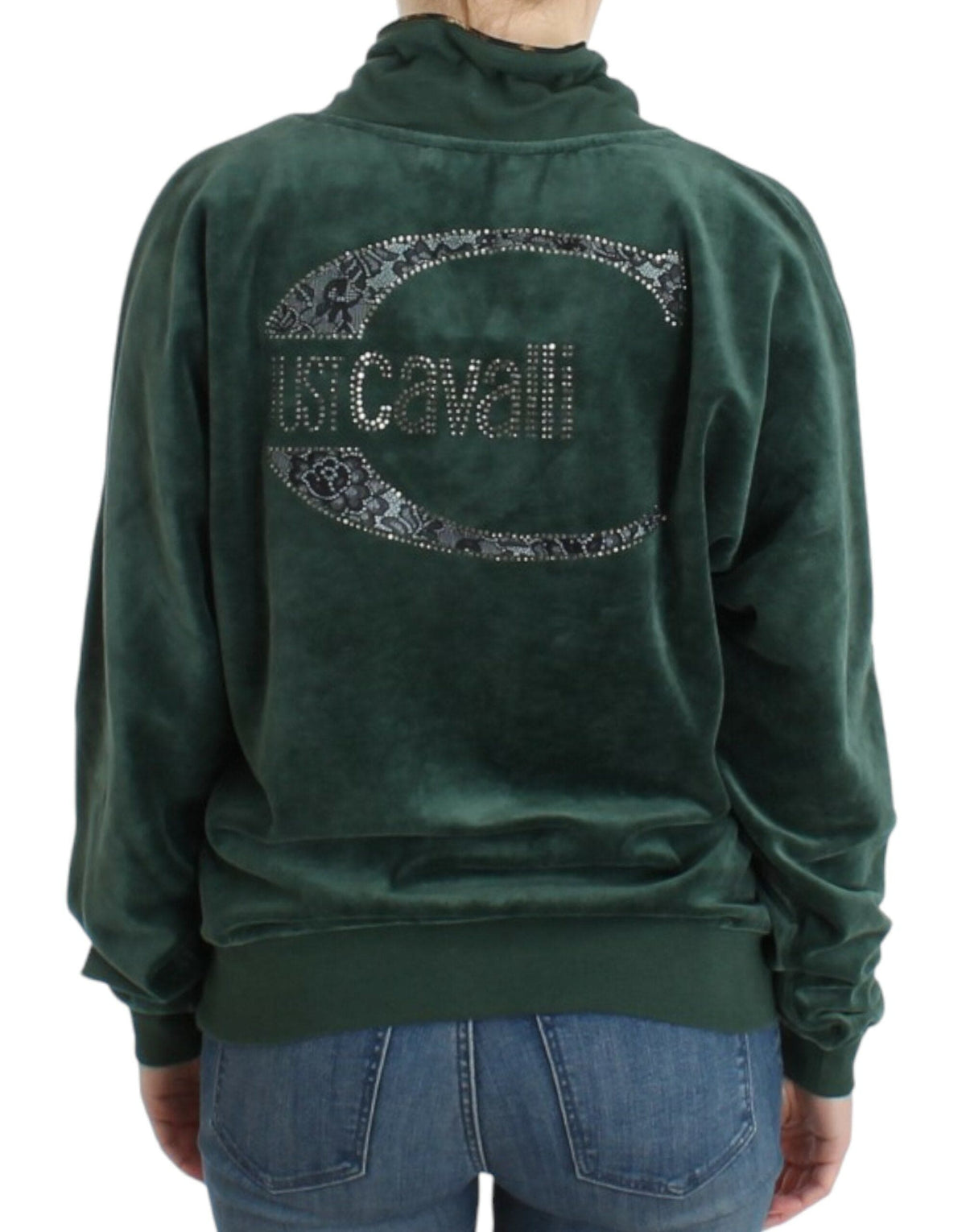 Pull élégant vert avec détails en strass Cavalli