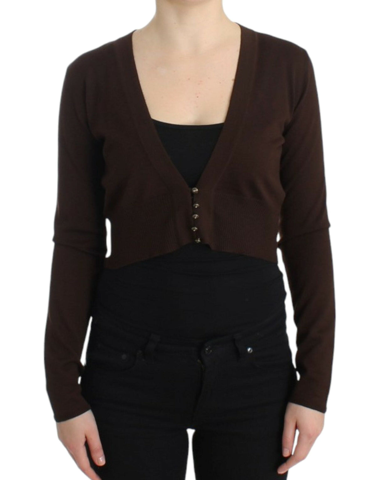 Cardigan court élégant en laine vierge marron Cavalli