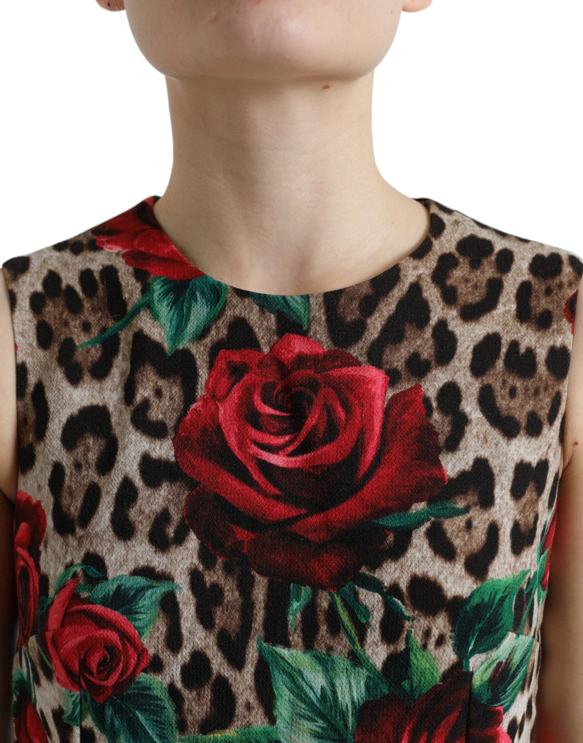 Vestido elegante de corte A con estampado de leopardo y flores de Dolce &amp; Gabbana