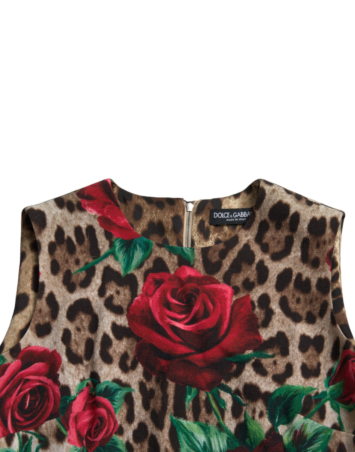 Vestido elegante de corte A con estampado de leopardo y flores de Dolce &amp; Gabbana