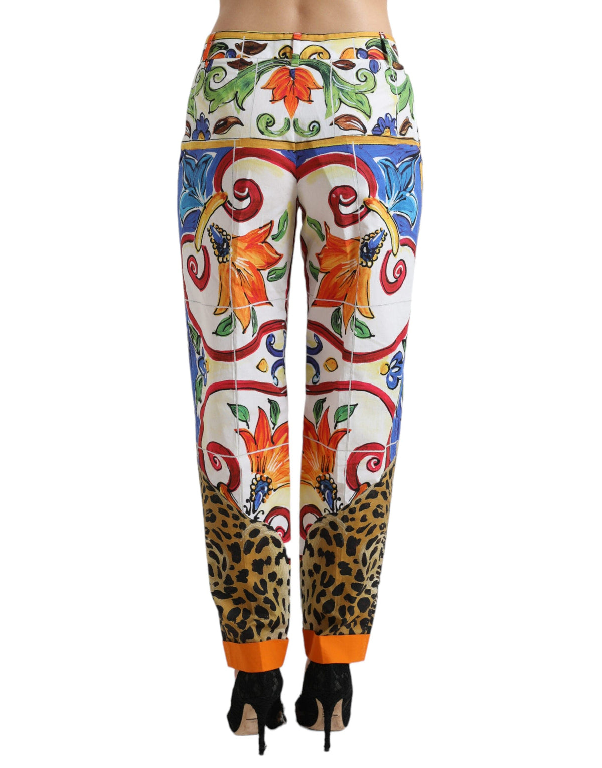 Pantalones ajustados de algodón con estampado Majolica de Dolce &amp; Gabbana