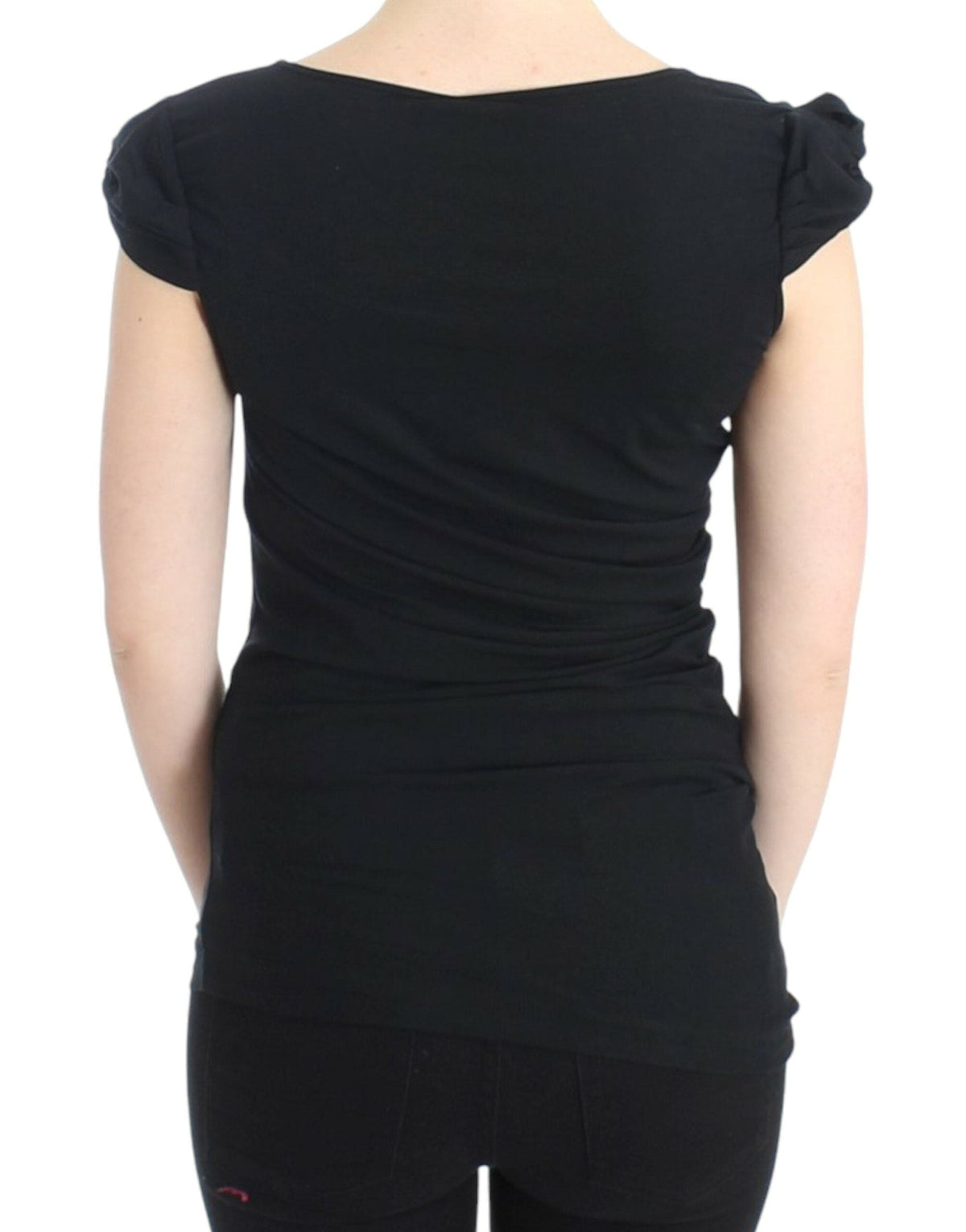 Blusa negra elegante con mangas cortas de Cavalli