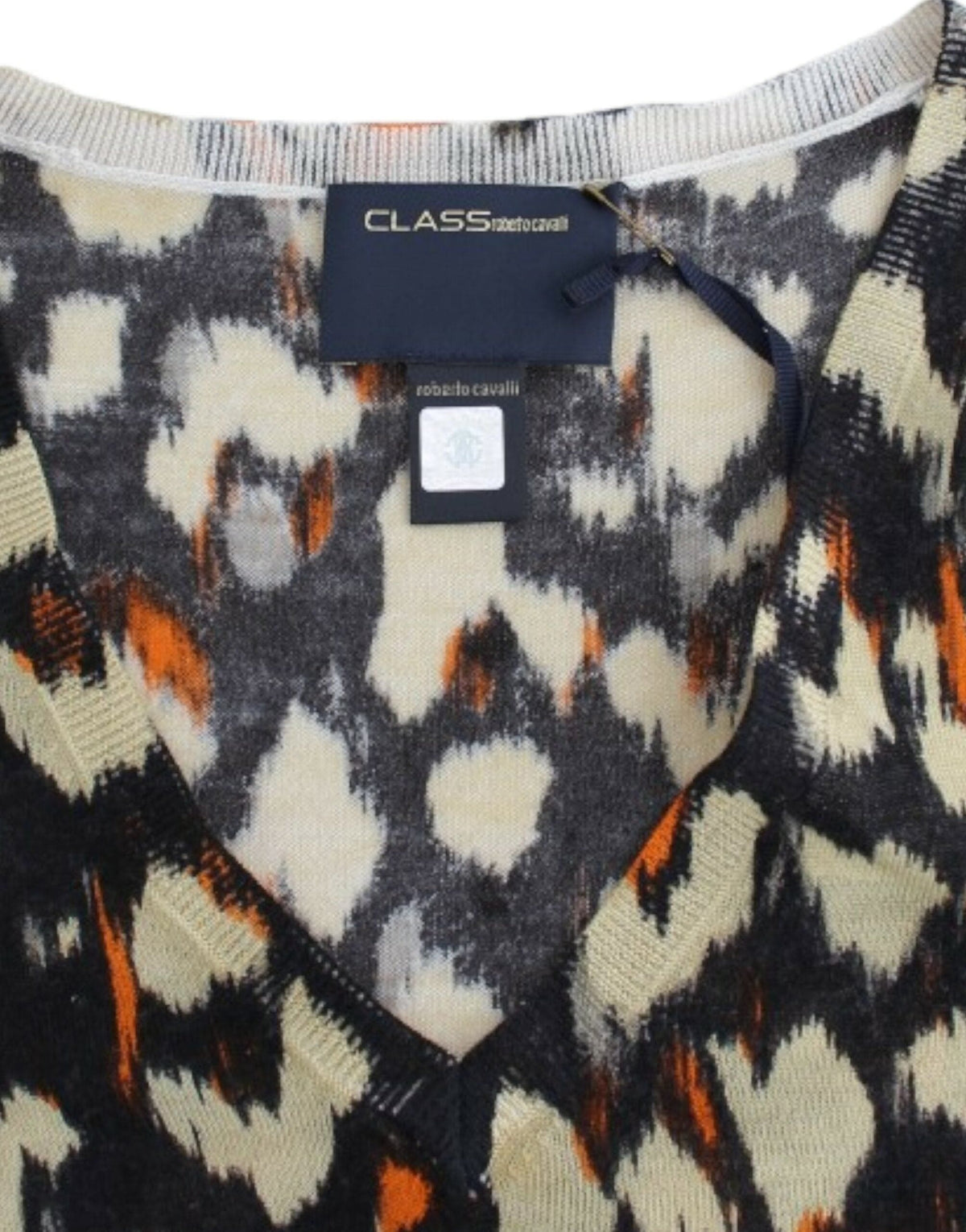 Pull élégant en laine à col en V multicolore Cavalli