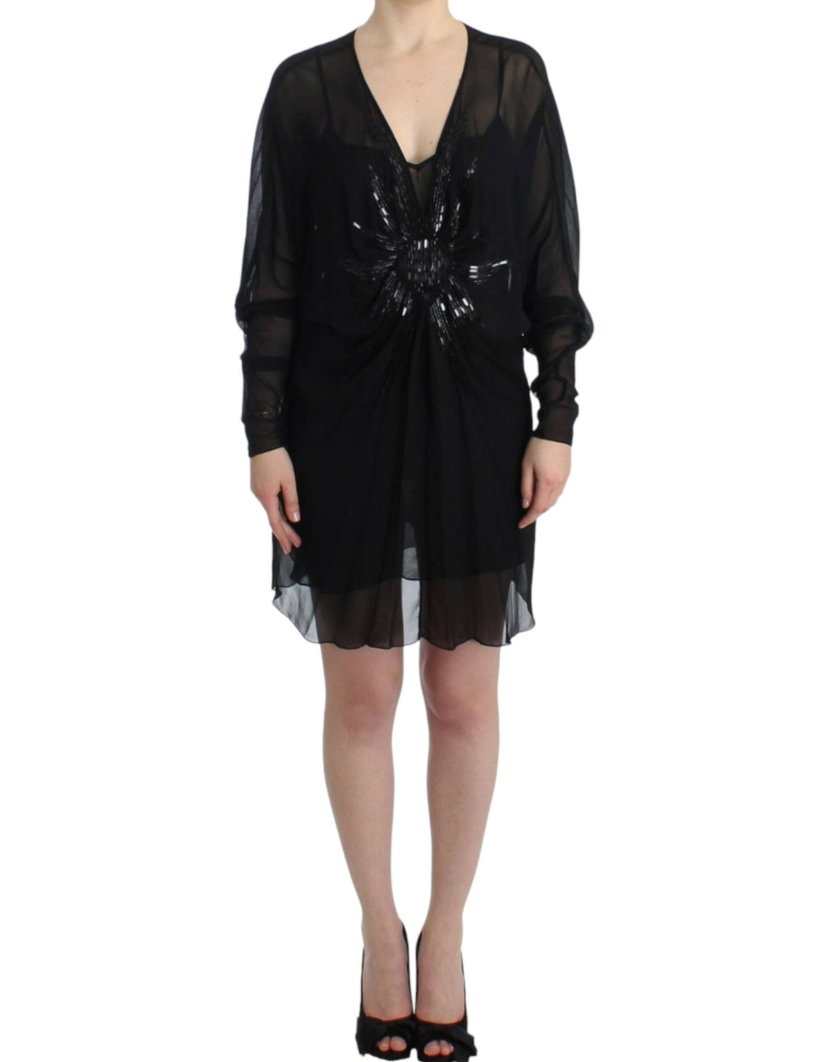 Robe blouson élégante en soie noire transparente Cavalli