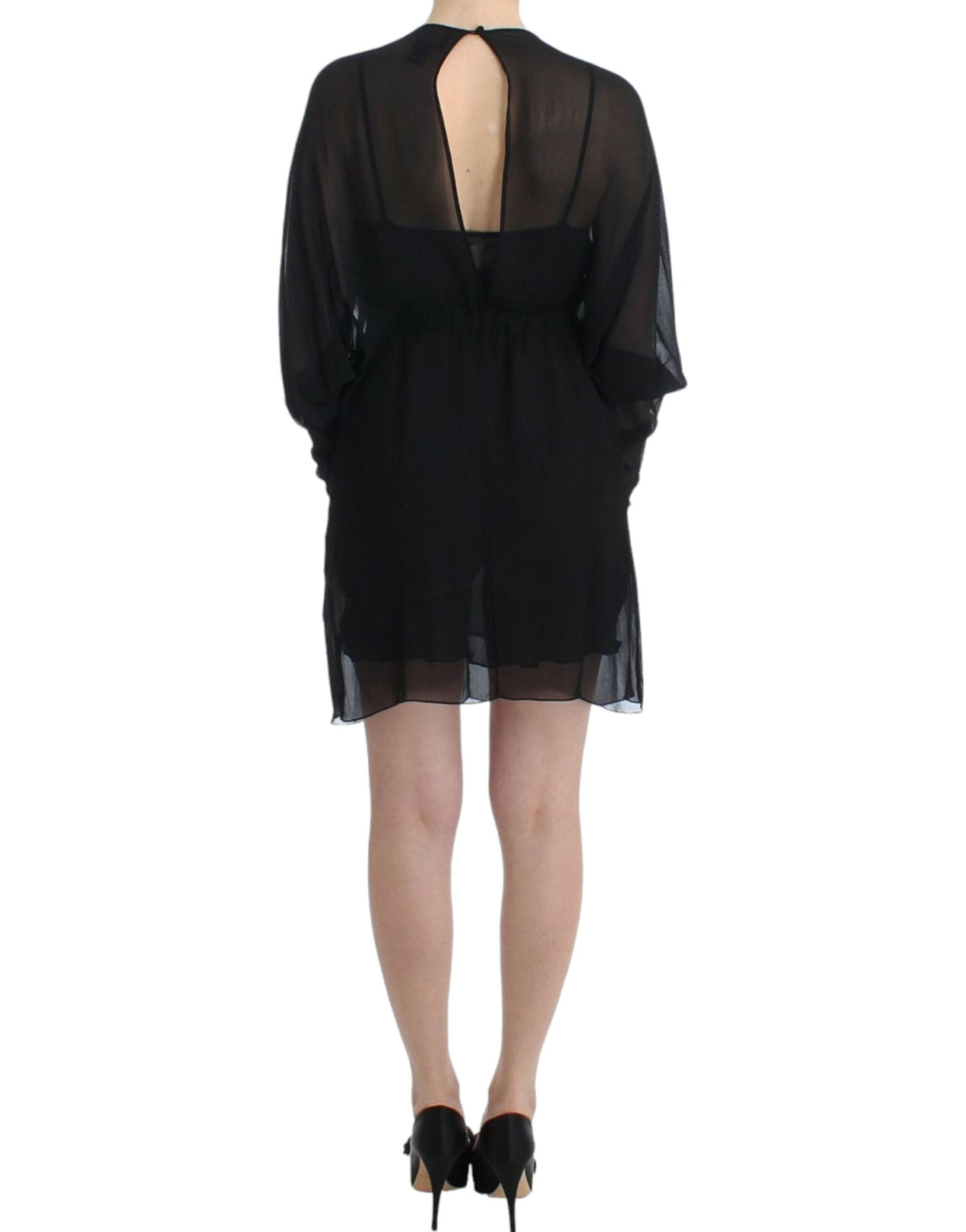 Robe blouson élégante en soie noire transparente Cavalli