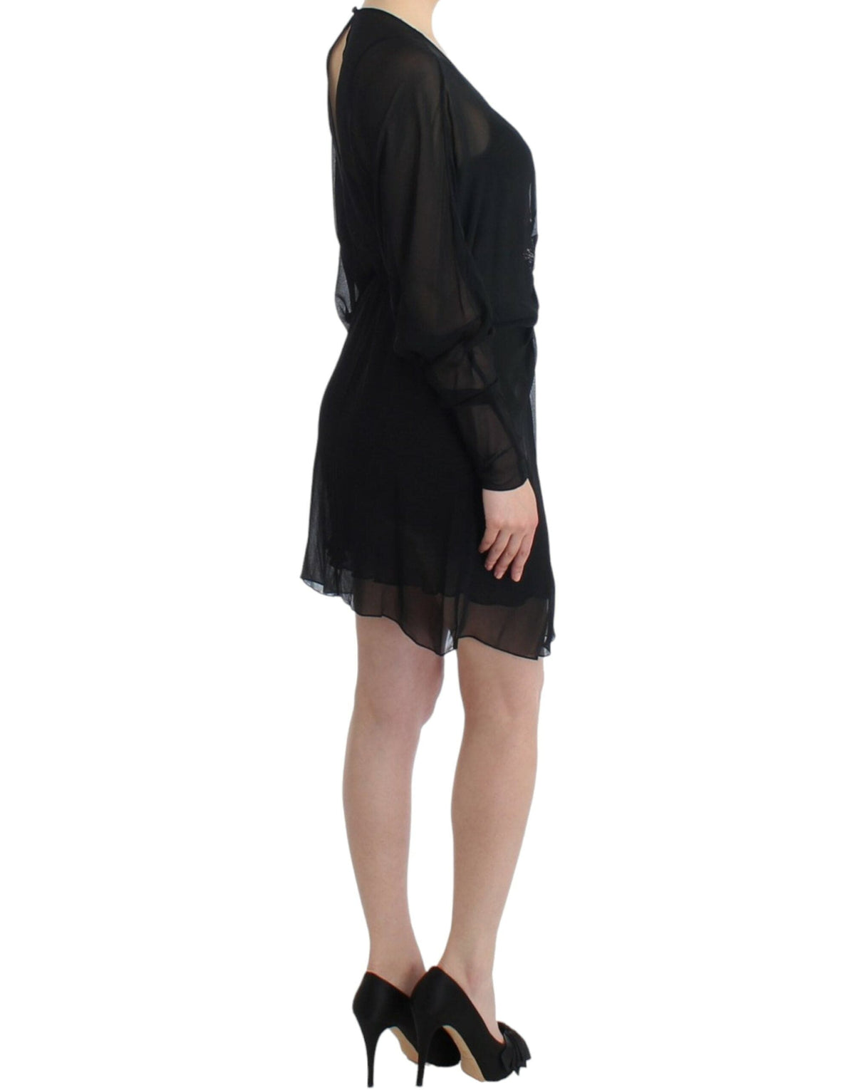 Robe blouson élégante en soie noire transparente Cavalli