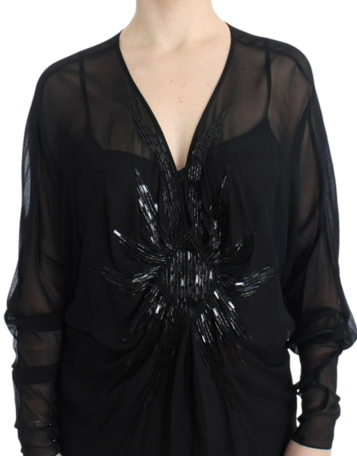 Robe blouson élégante en soie noire transparente Cavalli