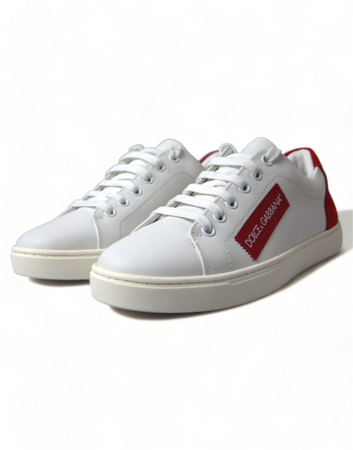 Baskets chics en cuir blanc avec accents rouges Dolce &amp; Gabbana