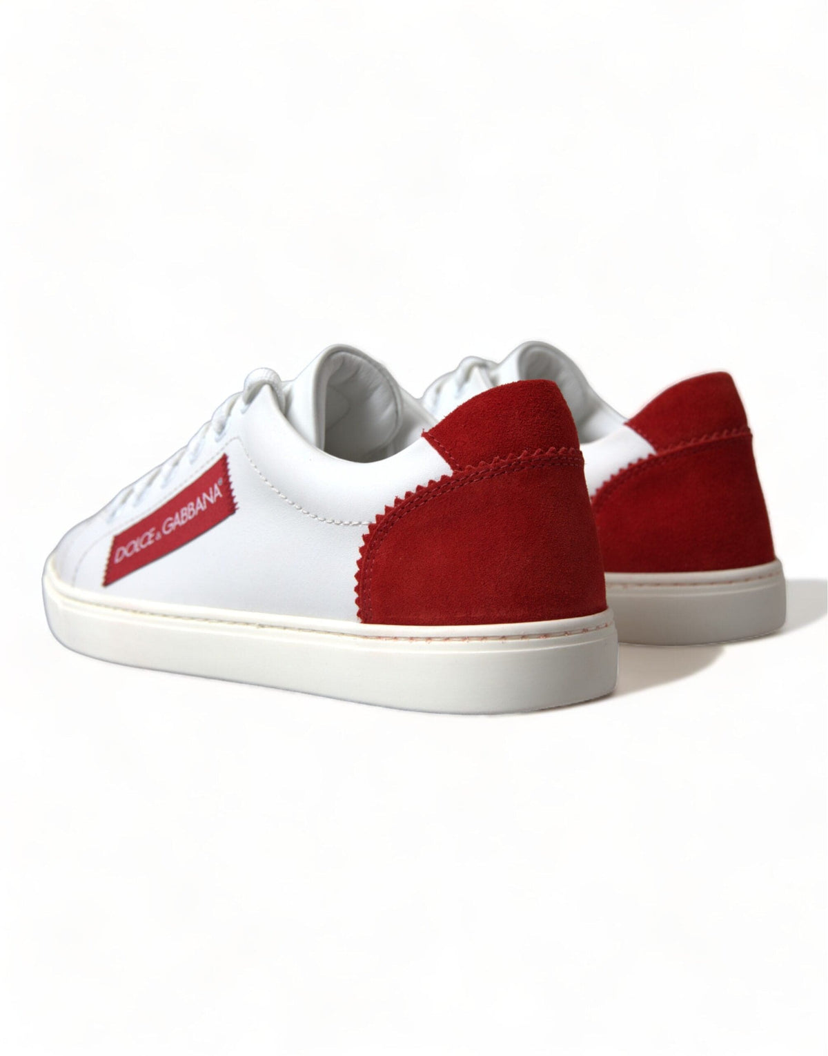 Dolce & Gabbana Chic White Leather Sneakers with Red Accents