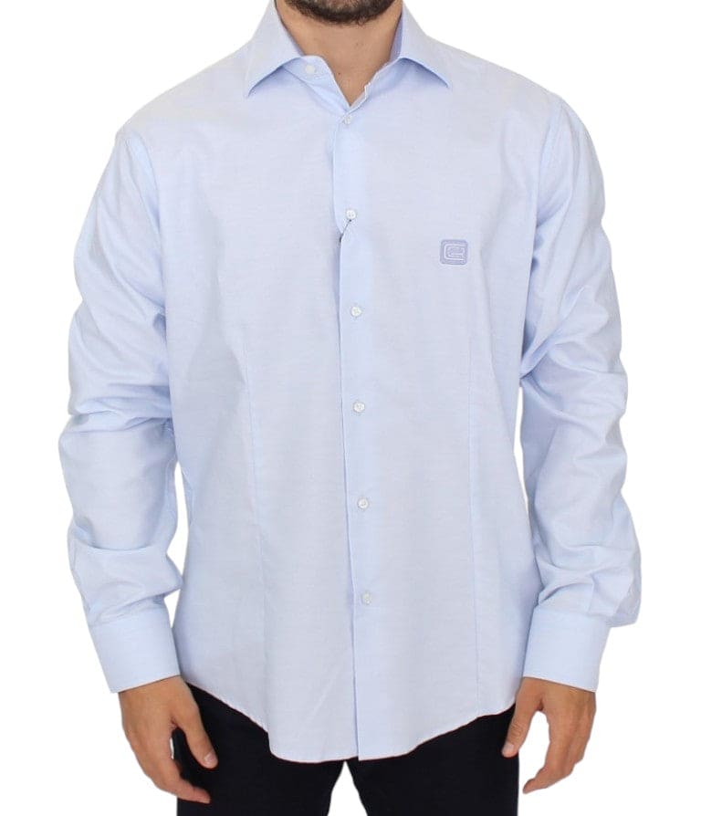 Camisa elegante de algodón italiano azul claro de Cavalli