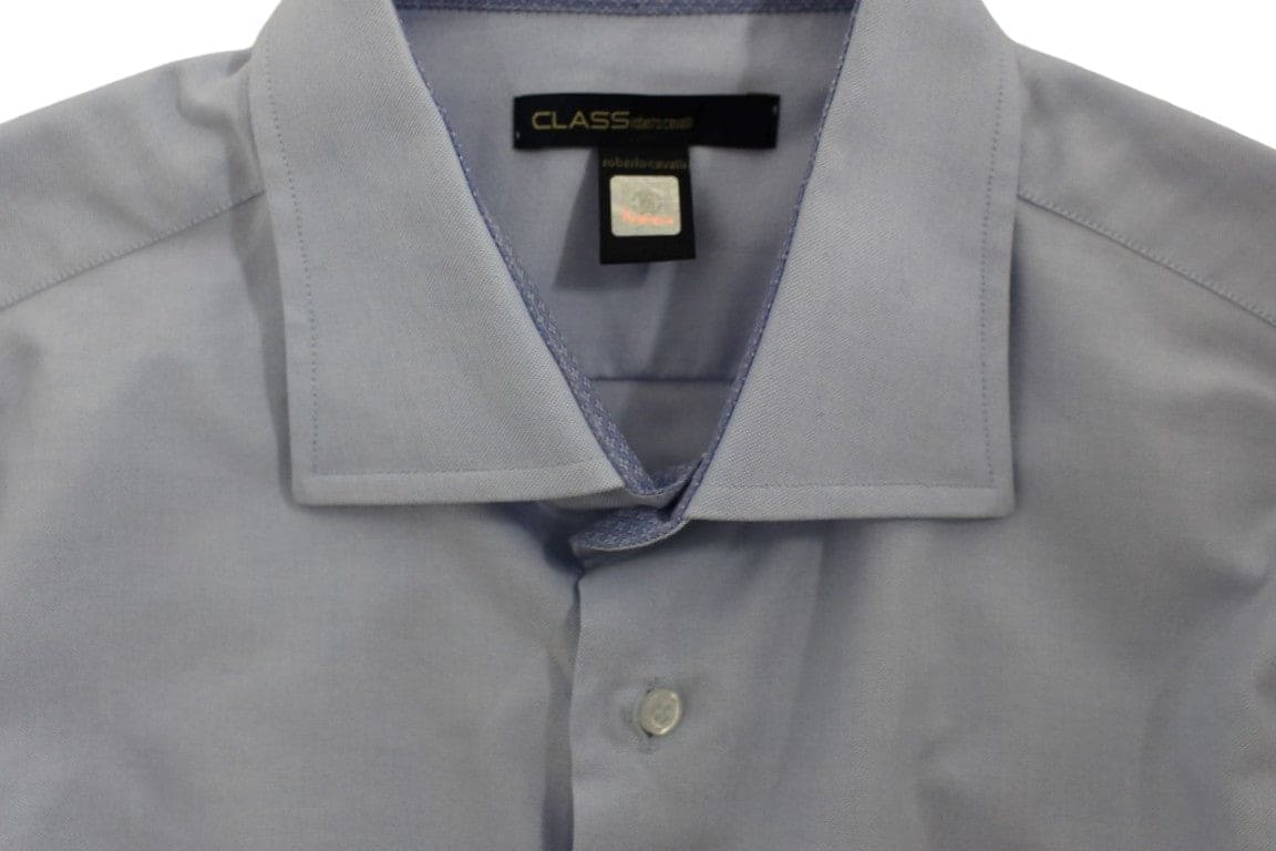 Camisa elegante de algodón italiano azul claro de Cavalli