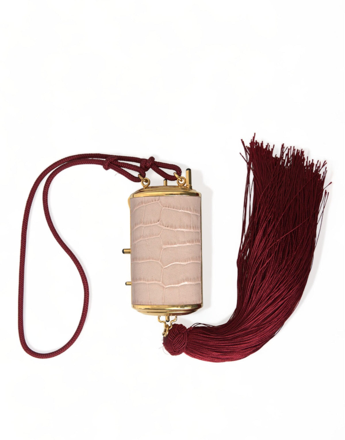 Mini sac miroir en cuir rose exotique avec pompon Dolce &amp; Gabbana