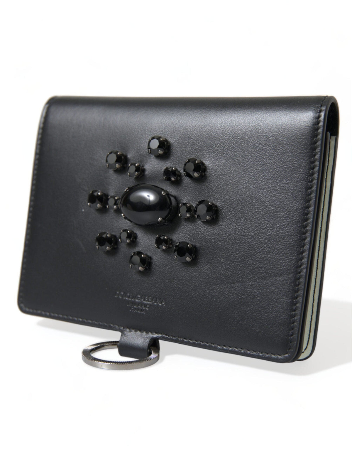 Cartera elegante de cuero negro con tarjetero y cristales de Dolce &amp; Gabbana