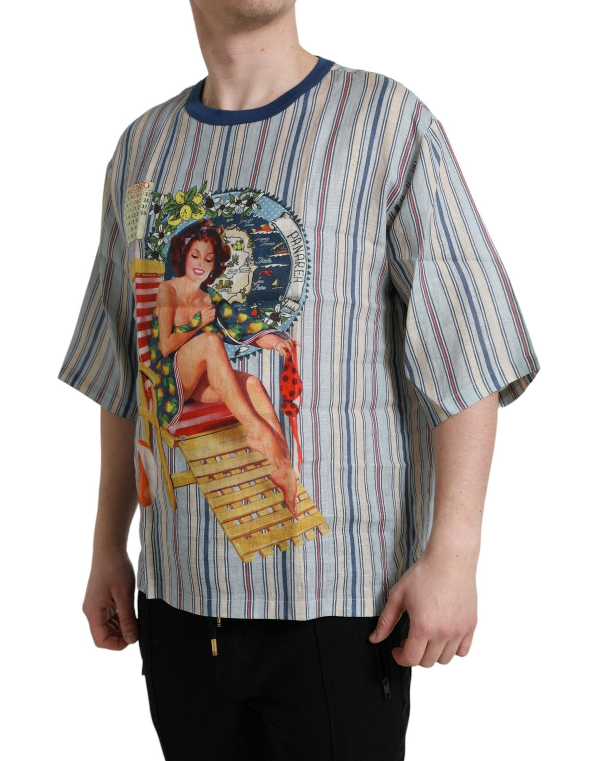 T-shirt élégant en lin Dolce &amp; Gabbana avec motif AGOSTO