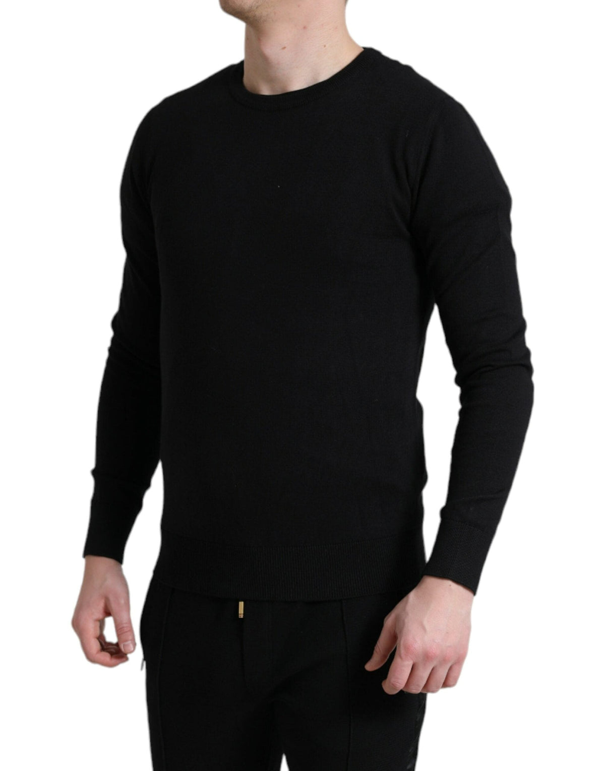 Pull ras du cou en coton noir élégant Dolce &amp; Gabbana