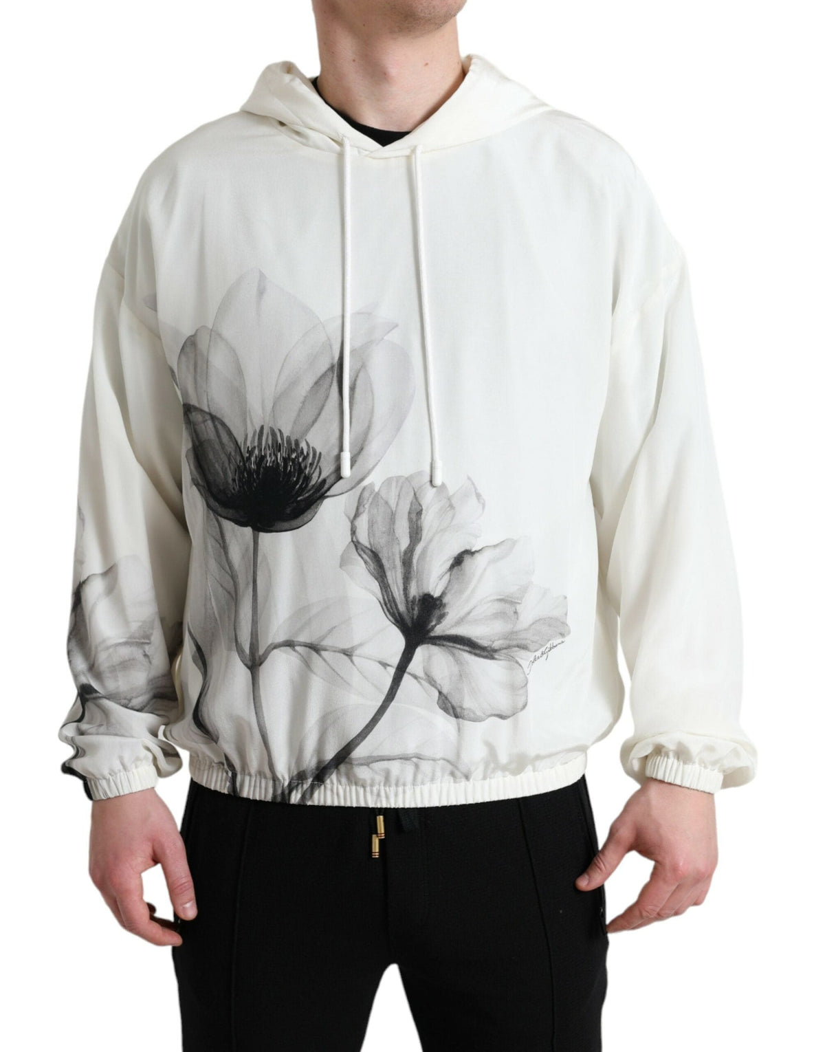 Sudadera elegante con capucha de seda con estampado floral de Dolce &amp; Gabbana