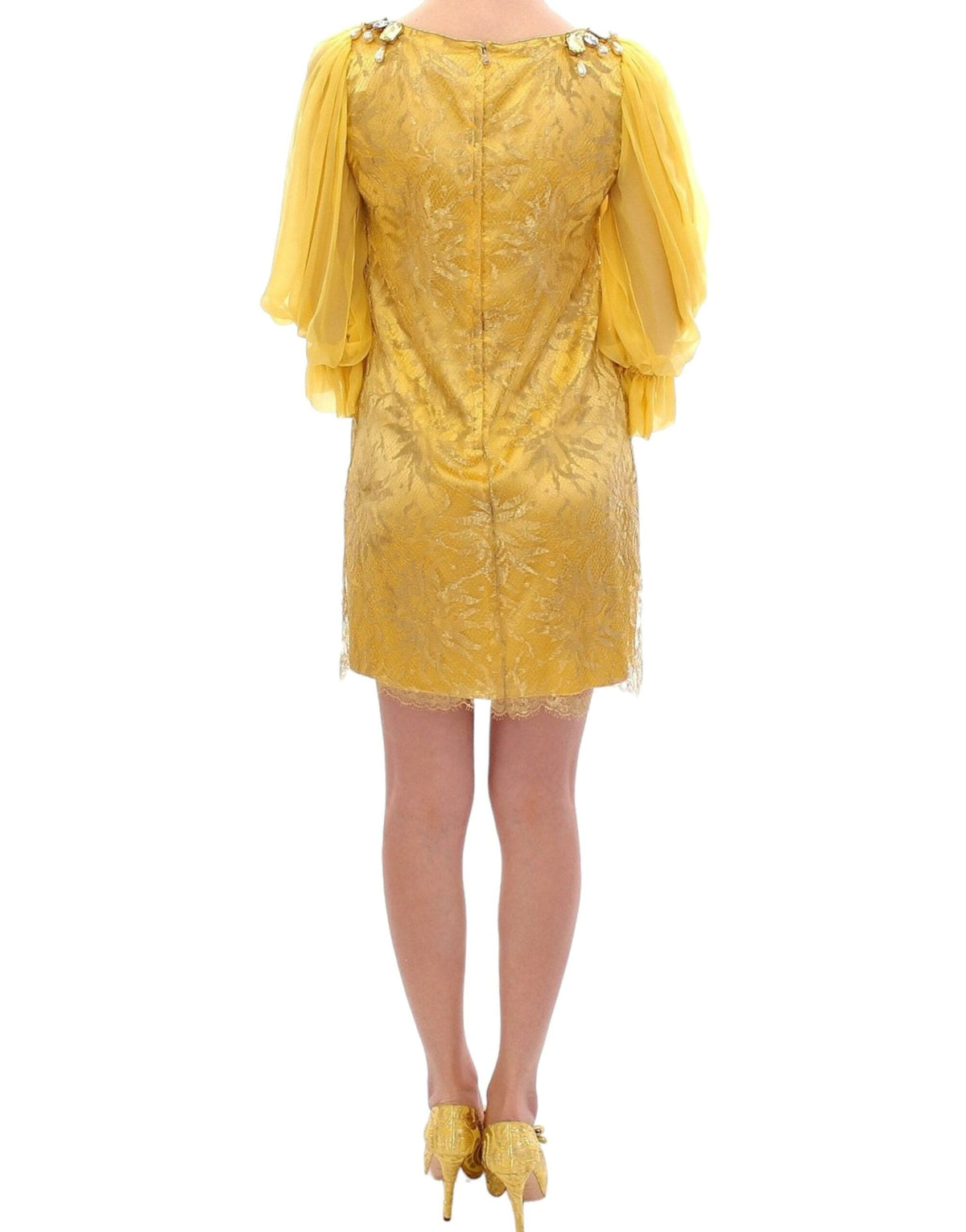 Mini-robe en dentelle jaune ornée de cristaux Dolce &amp; Gabbana