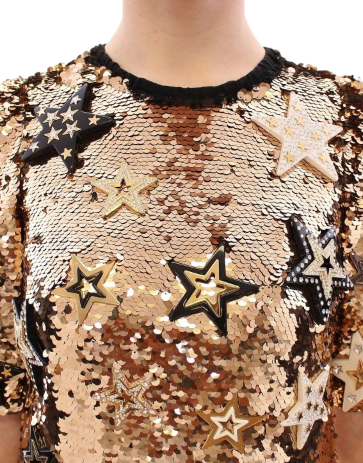 Robe fourreau exquise à paillettes dorées et étoiles Dolce &amp; Gabbana