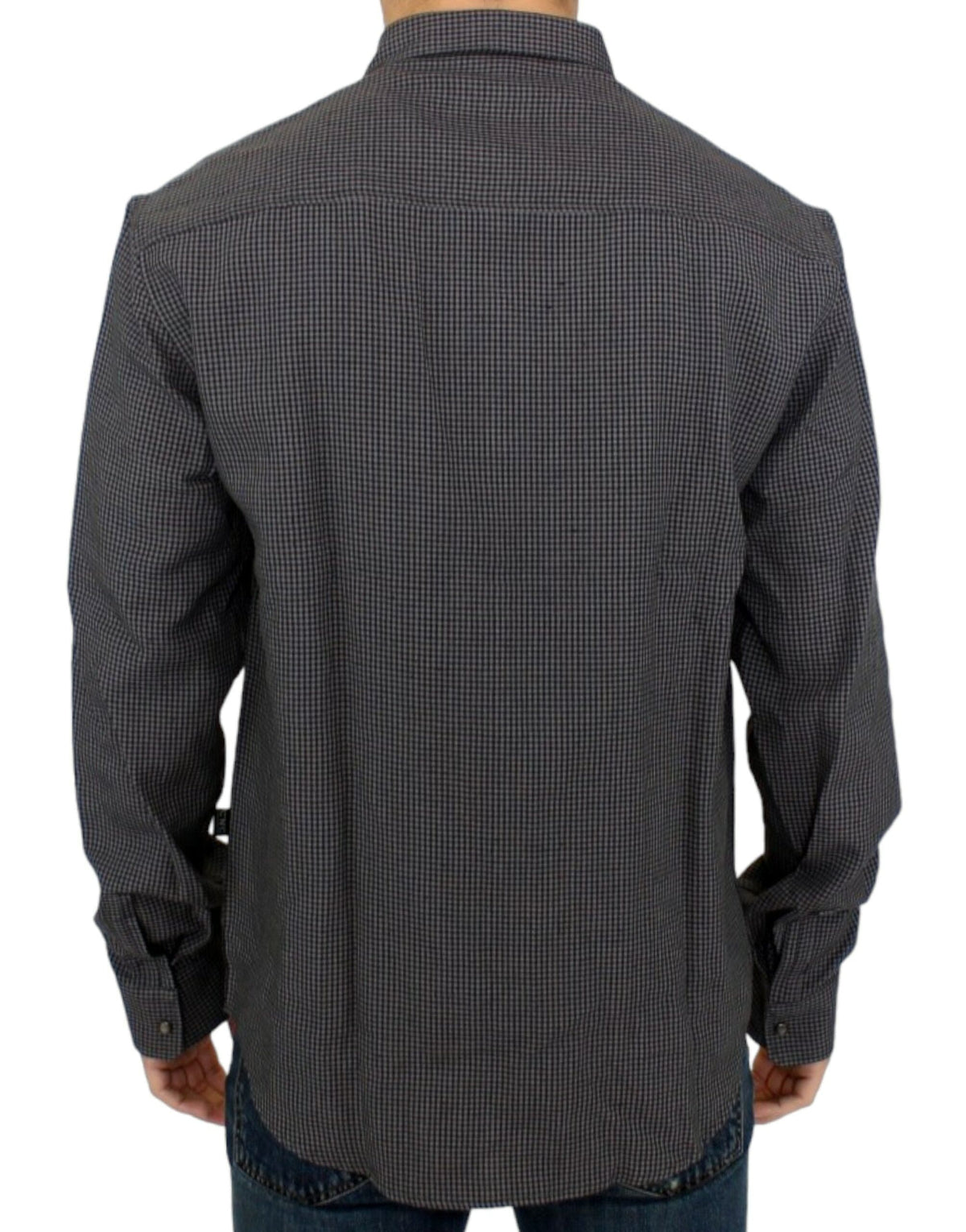 Chemise décontractée en lin mélangé gris à carreaux de style national chic