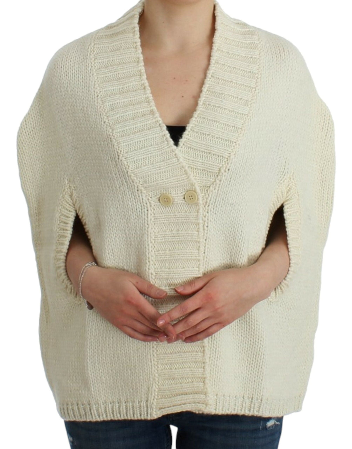 Costume national élégant hybride cape-cardigan tricoté blanc