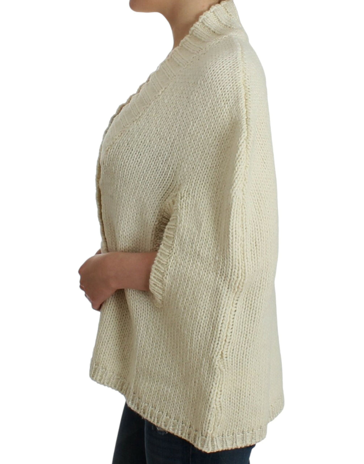 Costume national élégant hybride cape-cardigan tricoté blanc