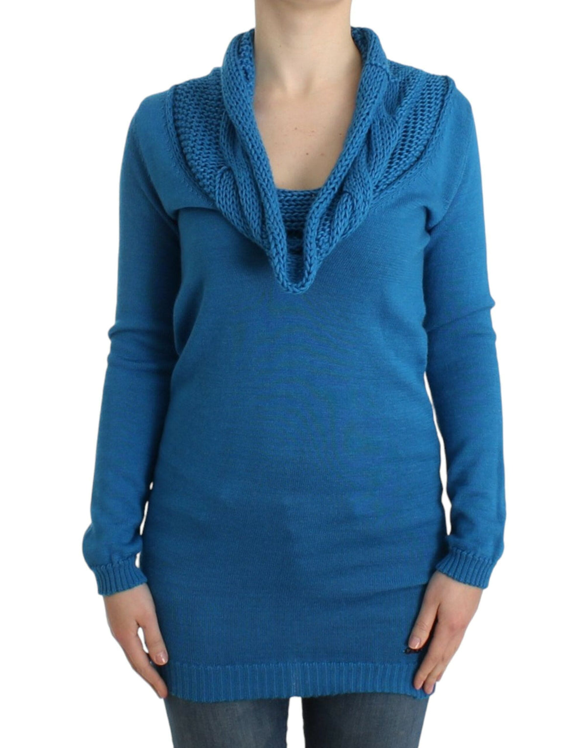 Costume National Chic Blue Scoop Neck Knit Sweater