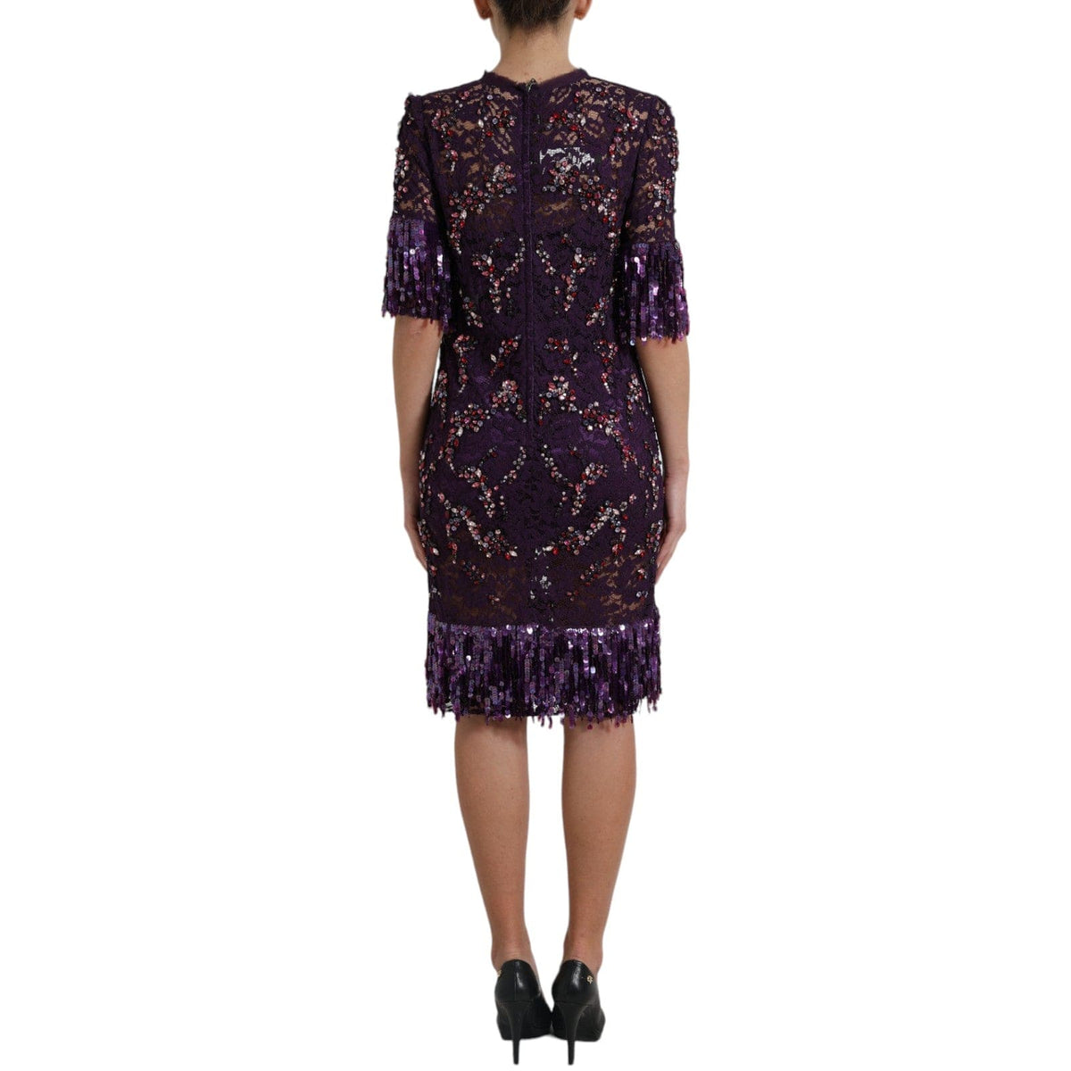 Robe élégante en dentelle florale violette et cristaux Dolce &amp; Gabbana