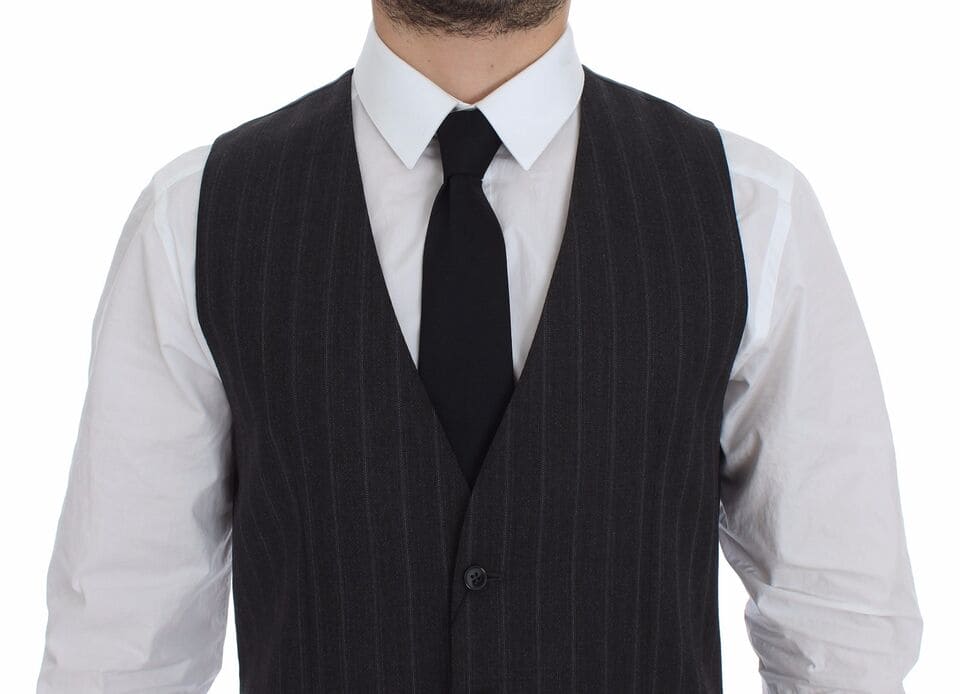 Dolce & Gabbana Elegant Striped Gray Dress Vest