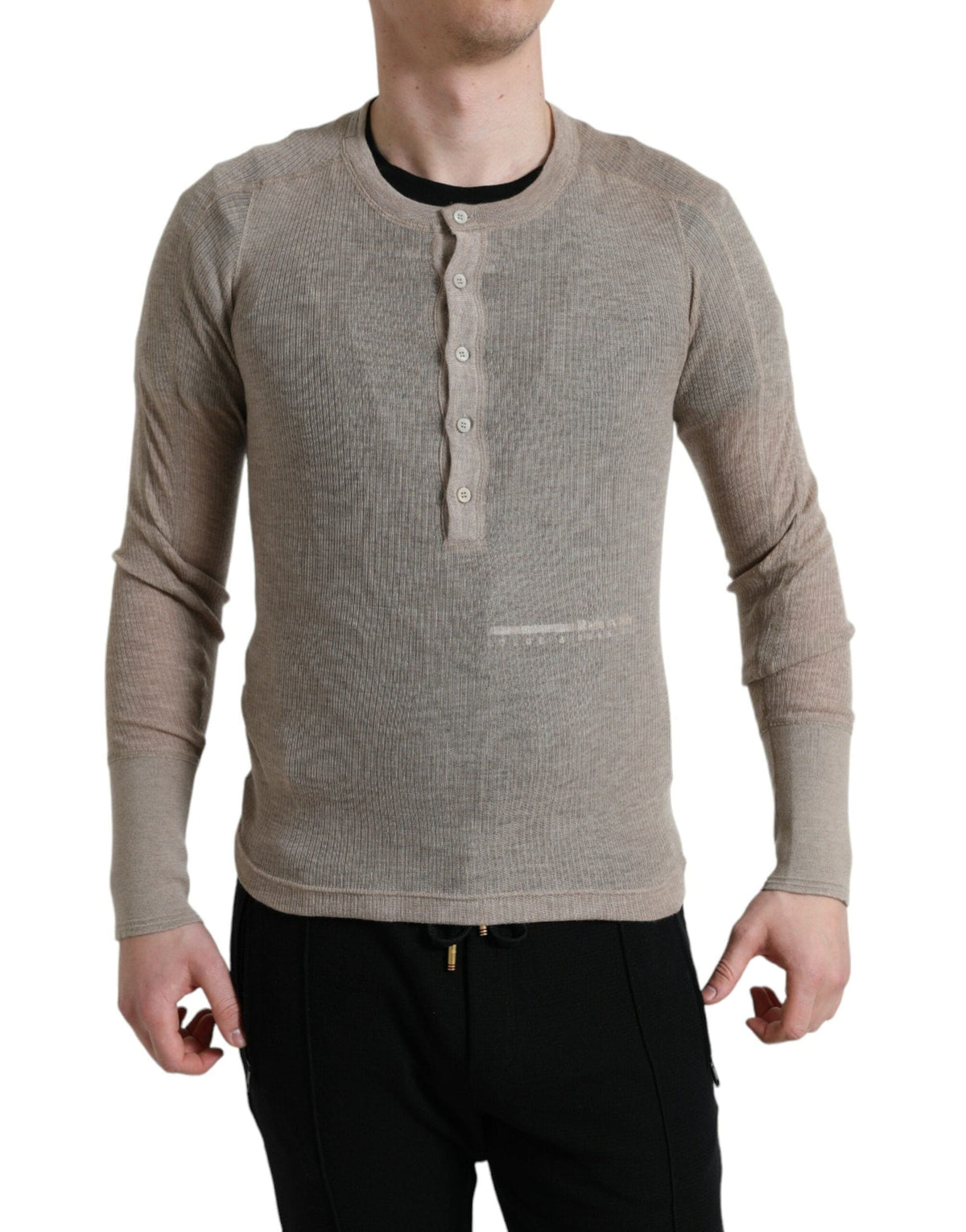 Pull Henley en cachemire beige élégant Dolce &amp; Gabbana