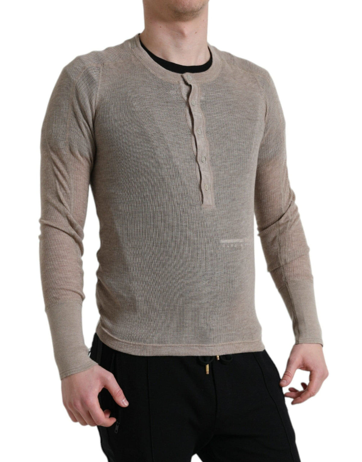 Pull Henley en cachemire beige élégant Dolce &amp; Gabbana