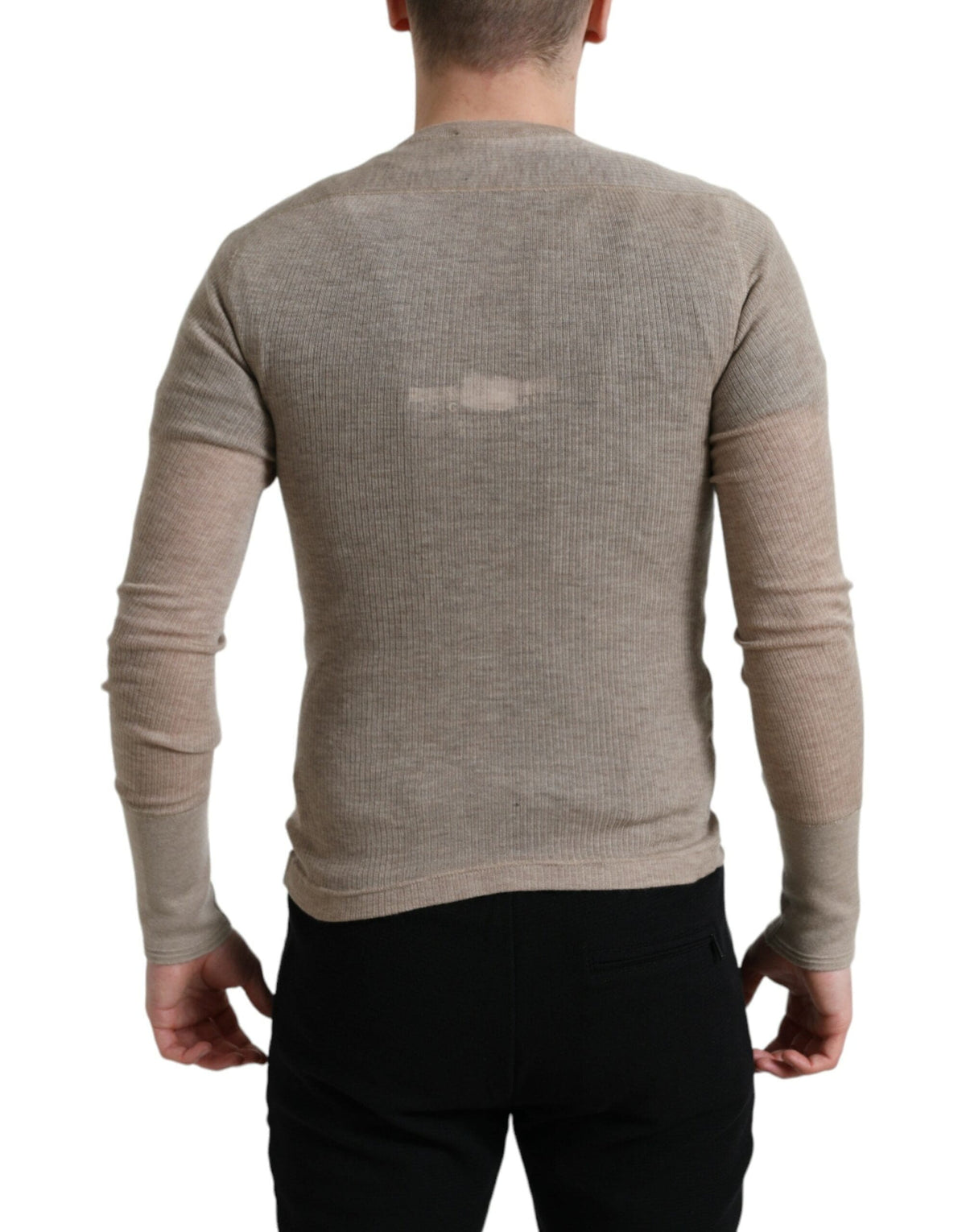 Pull Henley en cachemire beige élégant Dolce &amp; Gabbana