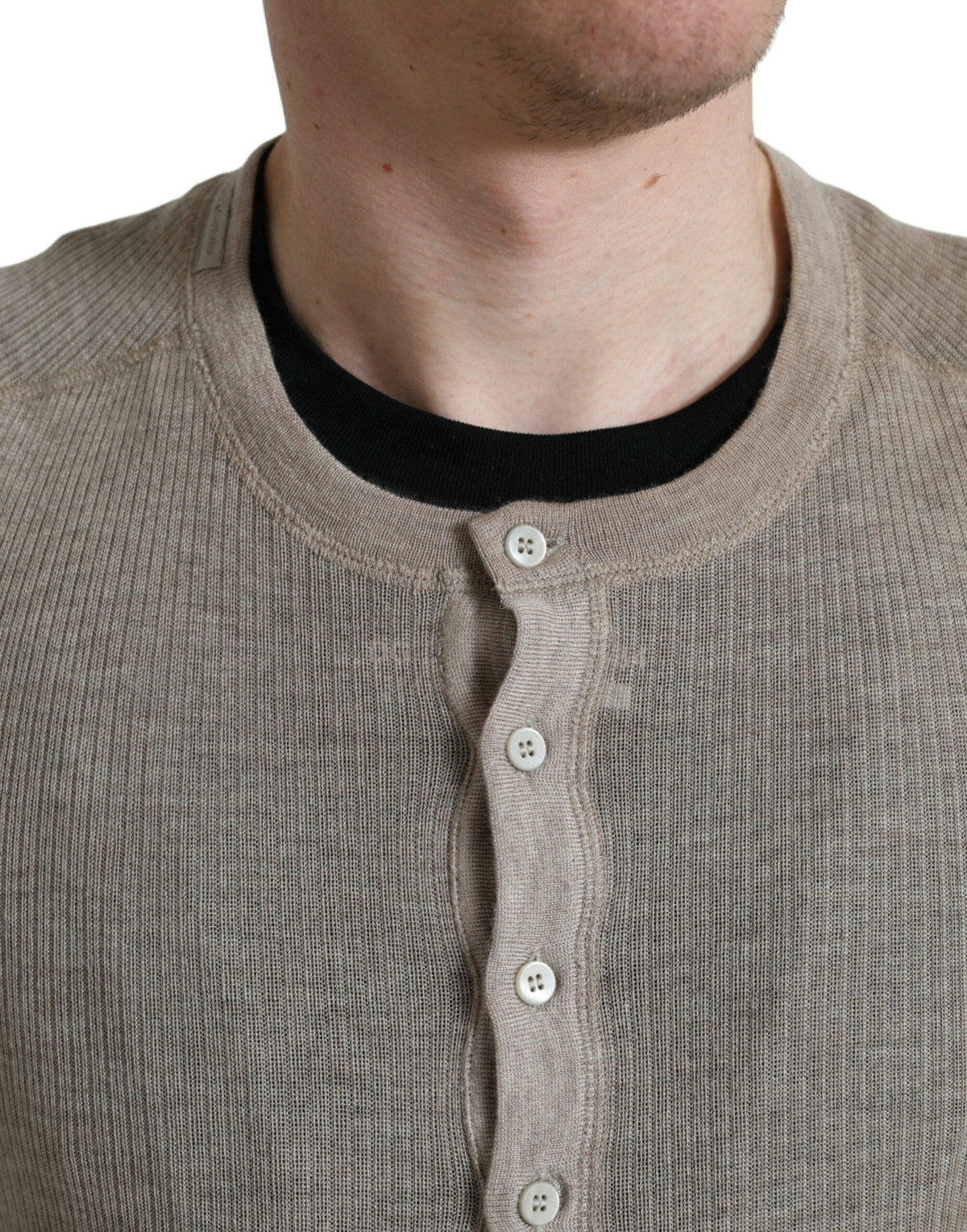 Pull Henley en cachemire beige élégant Dolce &amp; Gabbana