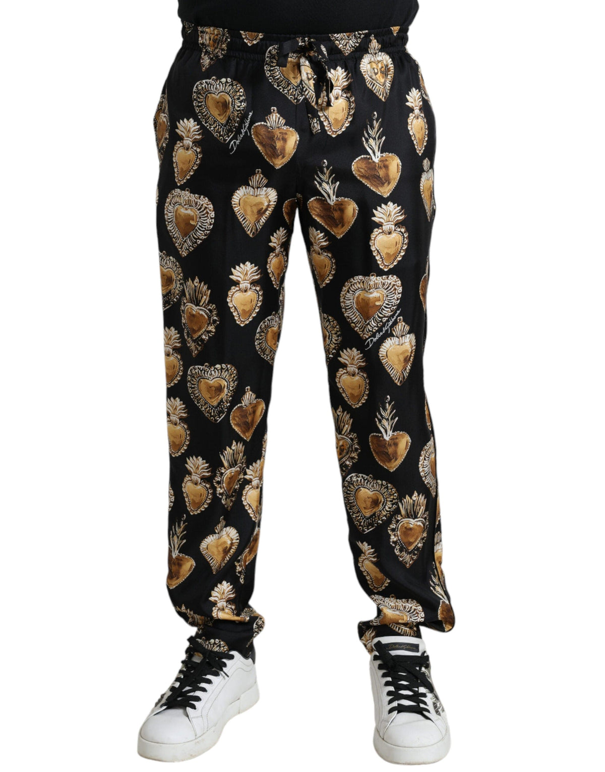 Pantalon de pyjama en soie imprimé cœur chic Dolce &amp; Gabbana