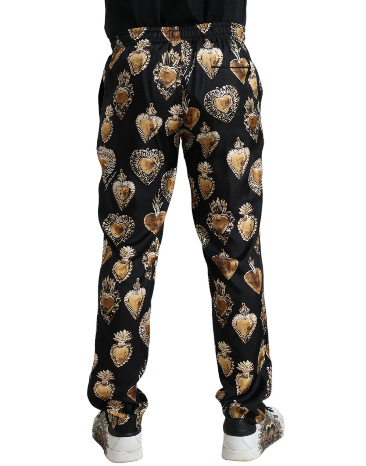 Pantalones de pijama de seda con estampado de corazones elegantes de Dolce &amp; Gabbana