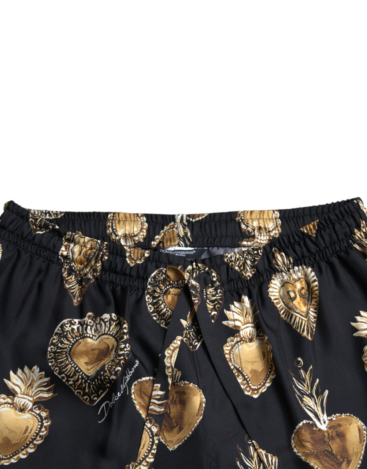 Pantalones de pijama de seda con estampado de corazones elegantes de Dolce &amp; Gabbana