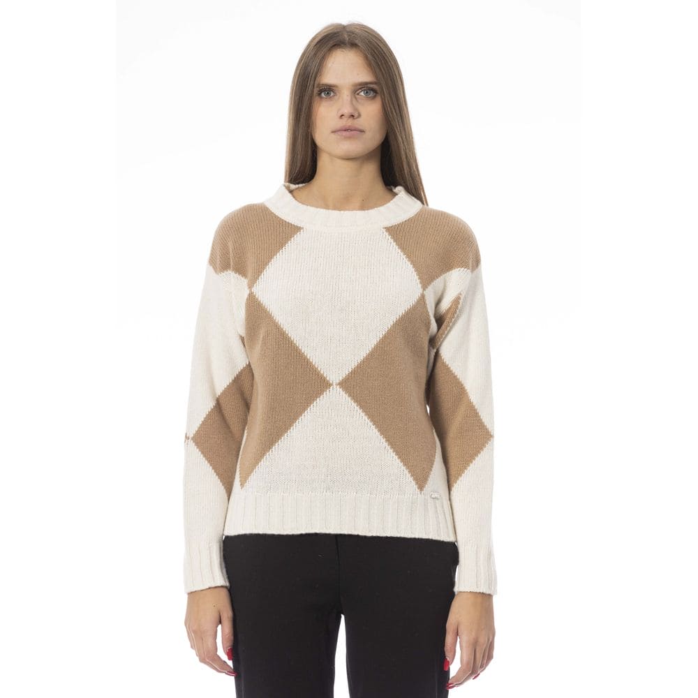 Pull col bateau élégant en laine mélangée beige Baldinini Trend