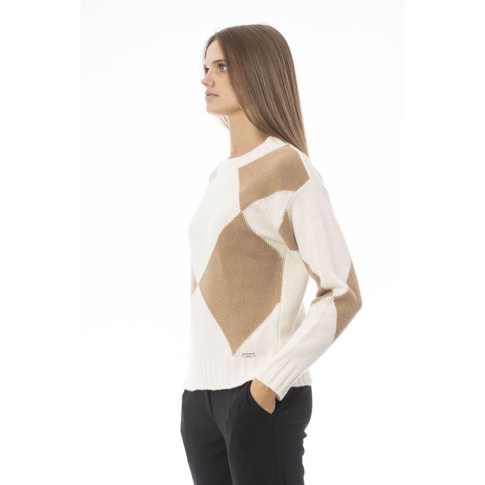 Jersey elegante de cuello barco en mezcla de lana color beige de Baldinini Trend